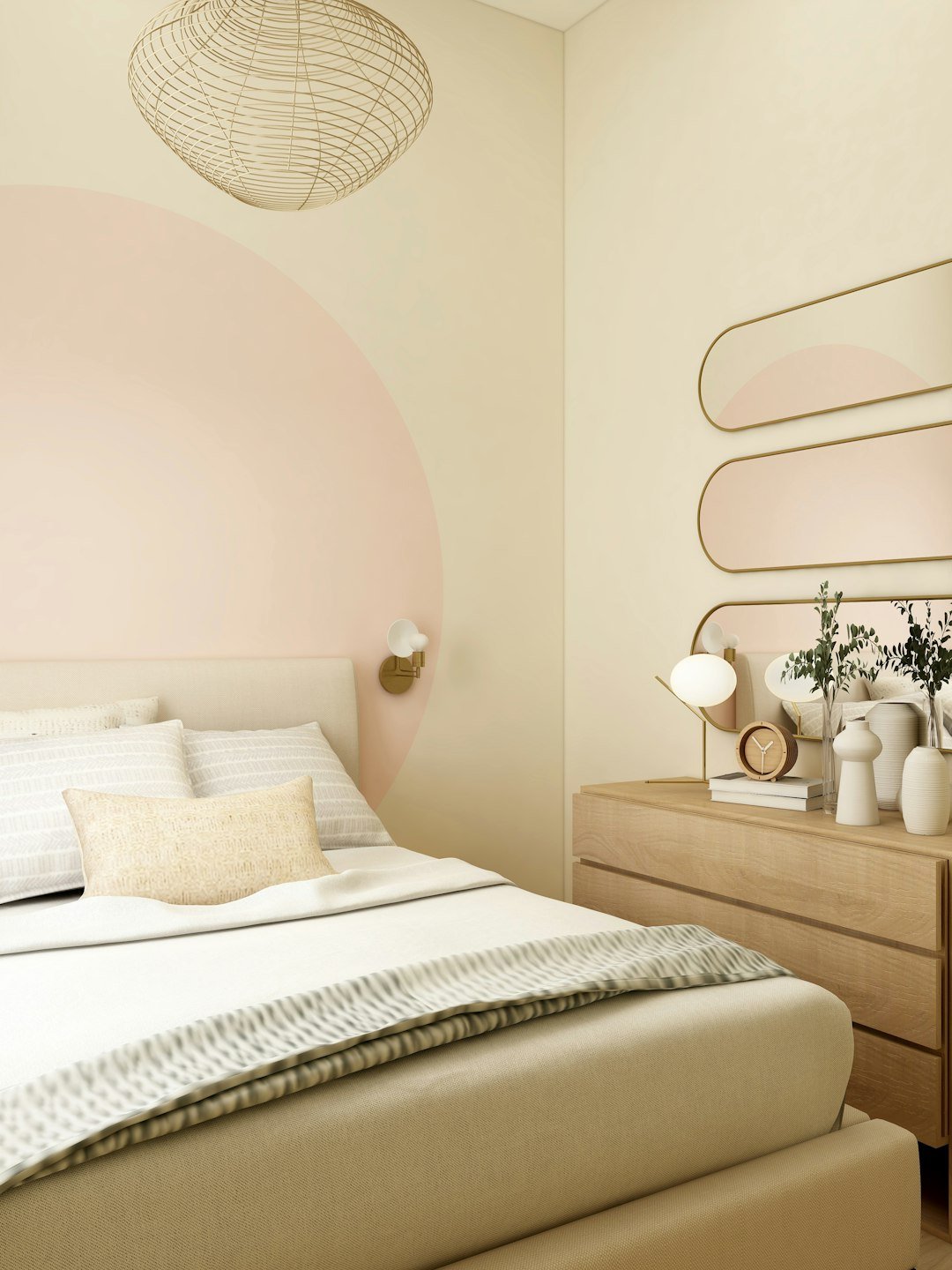 Modern bedroom with white bed linen